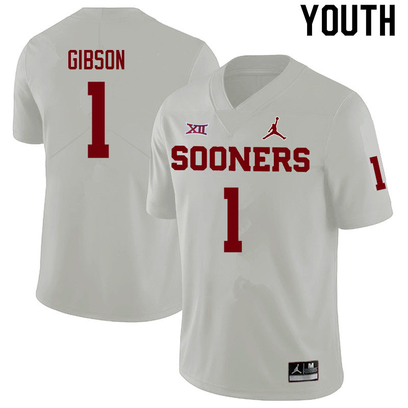 Youth #1 Jayden Gibson Oklahoma Sooners College Football Jerseys Sale-White - Click Image to Close
